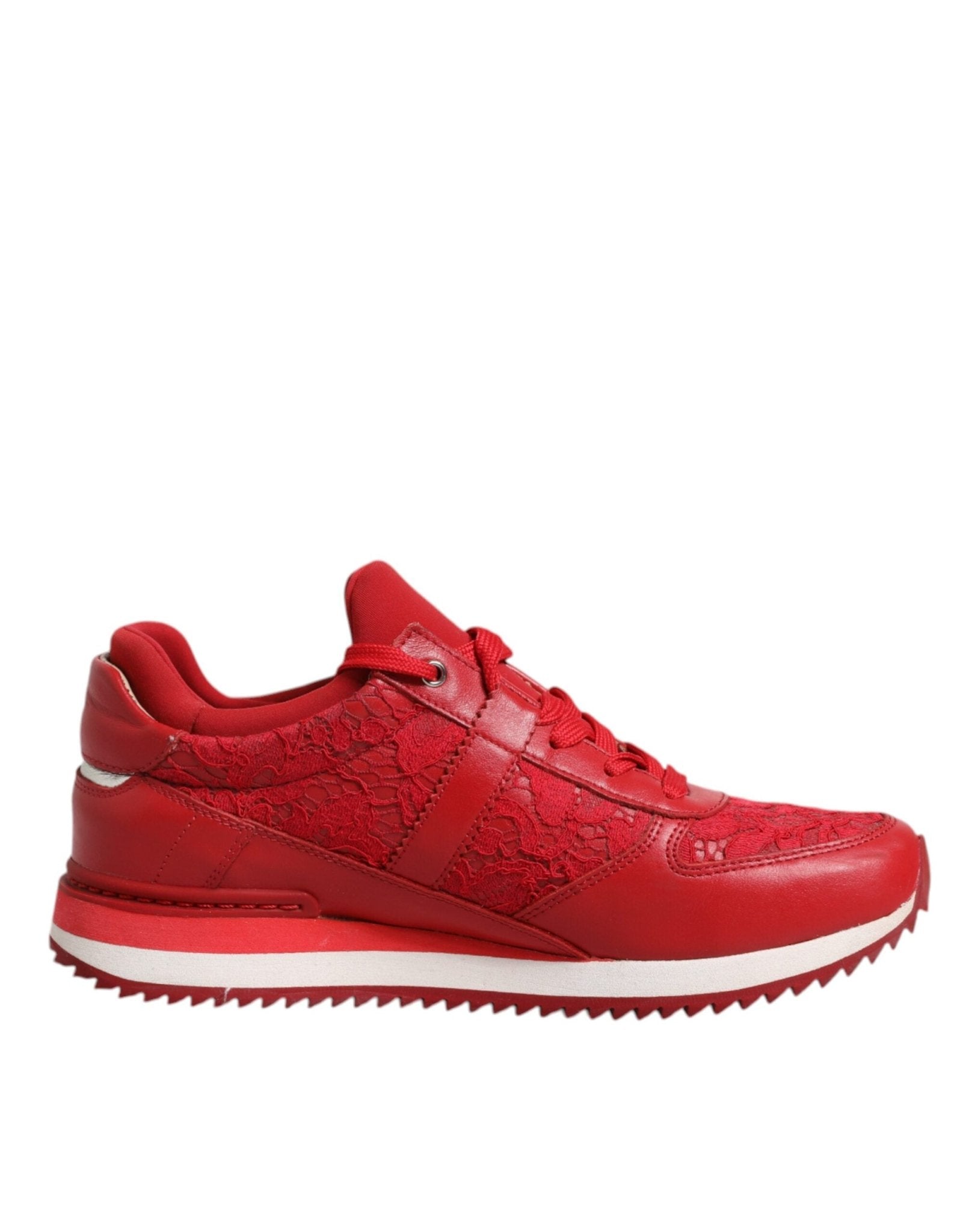 Dolce & Gabbana Red Floral Lace Leather Sneakers Shoes - SMARTMARTNZ