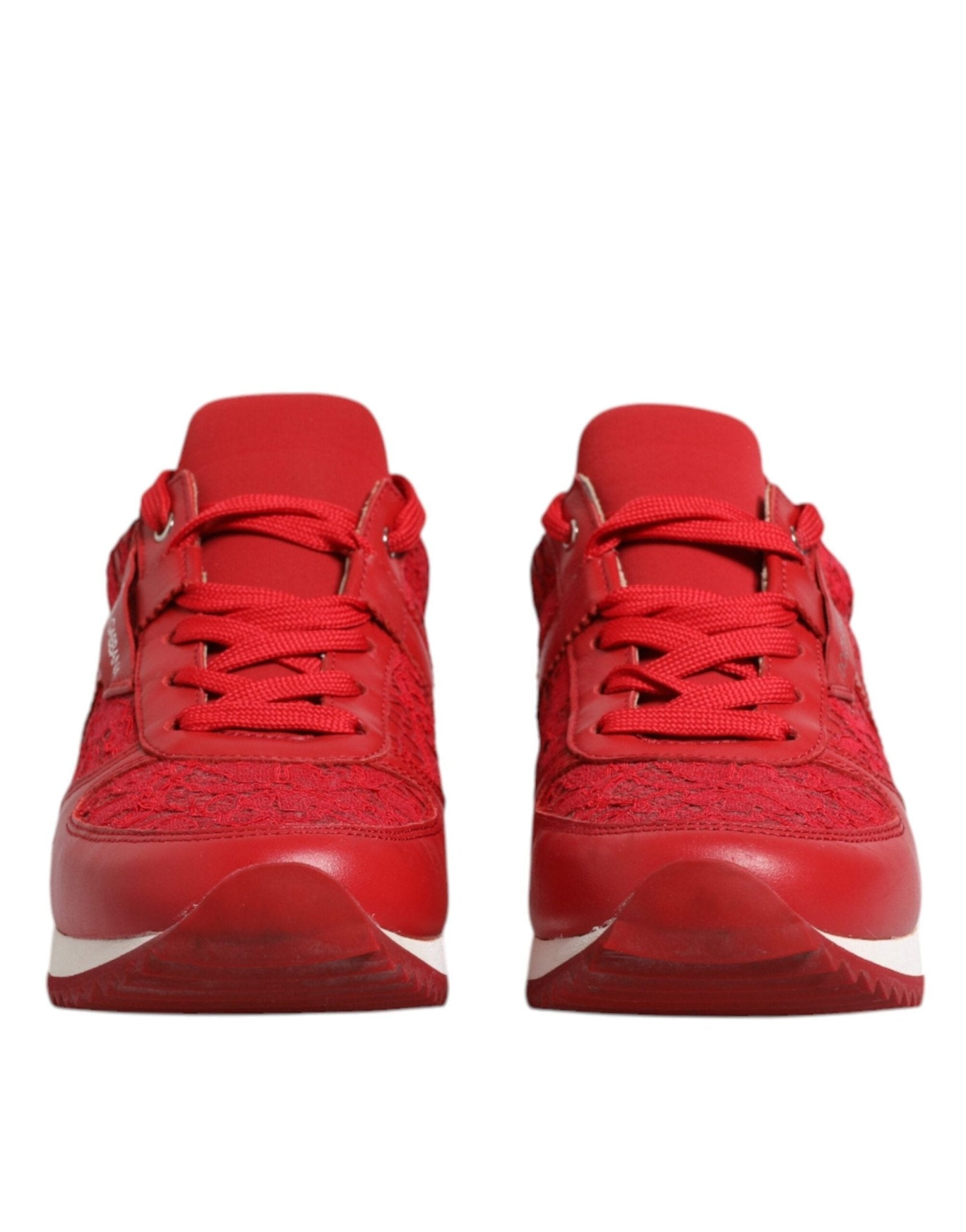 Dolce & Gabbana Red Floral Lace Leather Sneakers Shoes - SMARTMARTNZ