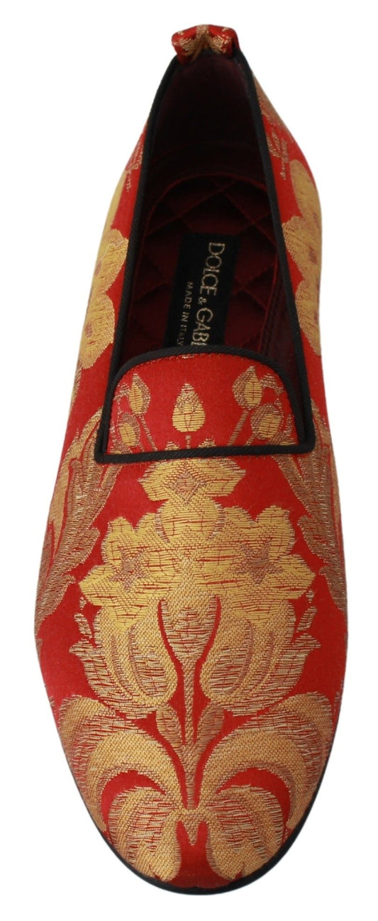 Dolce & Gabbana Red Gold Brocade Slippers Loafers Shoes - SMARTMARTNZ