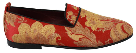 Dolce & Gabbana Red Gold Brocade Slippers Loafers Shoes - SMARTMARTNZ