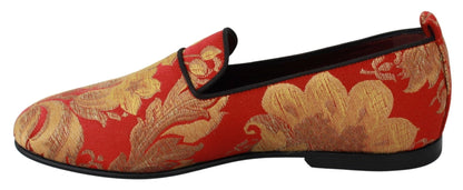 Dolce & Gabbana Red Gold Brocade Slippers Loafers Shoes - SMARTMARTNZ