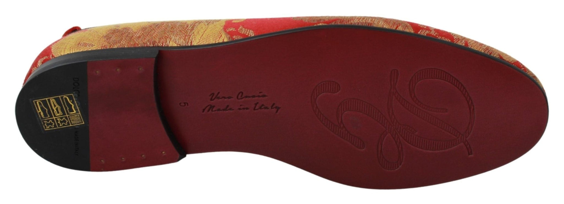 Dolce & Gabbana Red Gold Brocade Slippers Loafers Shoes - SMARTMARTNZ
