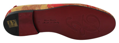 Dolce & Gabbana Red Gold Brocade Slippers Loafers Shoes - SMARTMARTNZ