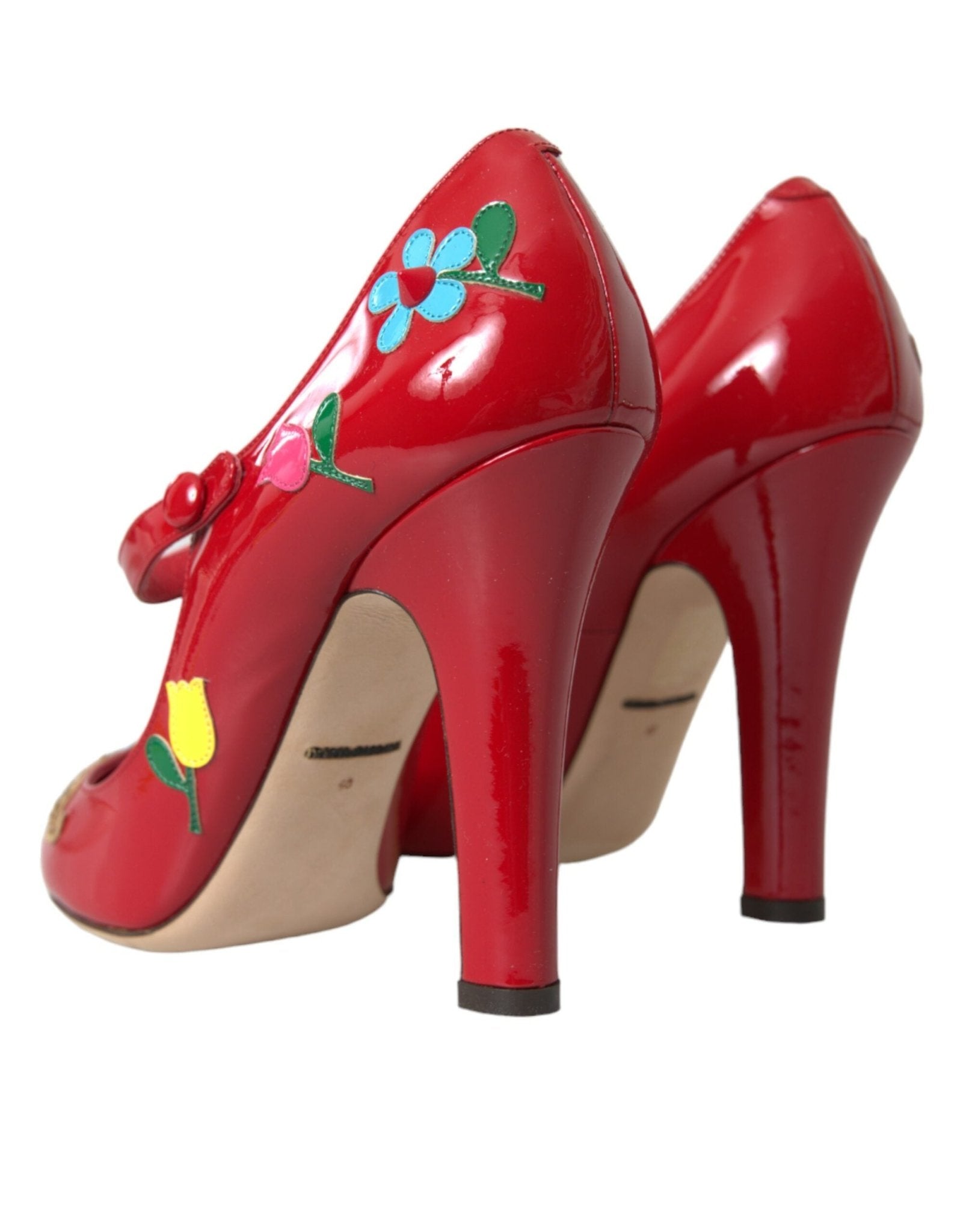 Dolce & Gabbana Red Leather Embellished Mary Jane Pumps Heels Shoes - SMARTMARTNZ