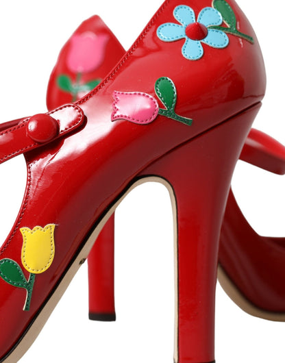 Dolce & Gabbana Red Leather Embellished Mary Jane Pumps Heels Shoes - SMARTMARTNZ