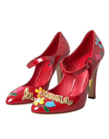Dolce & Gabbana Red Leather Embellished Mary Jane Pumps Heels Shoes - SMARTMARTNZ
