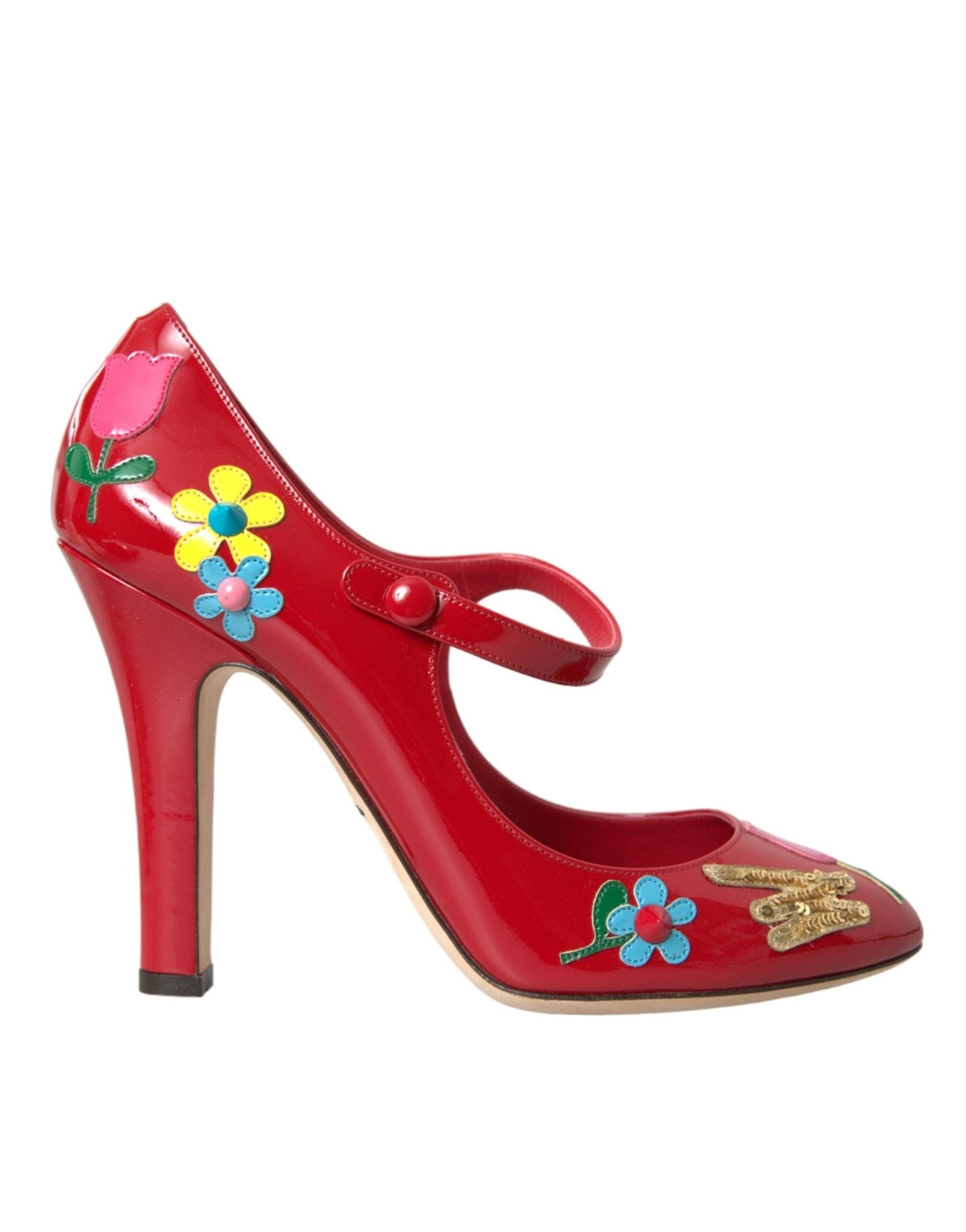 Dolce & Gabbana Red Leather Embellished Mary Jane Pumps Heels Shoes - SMARTMARTNZ