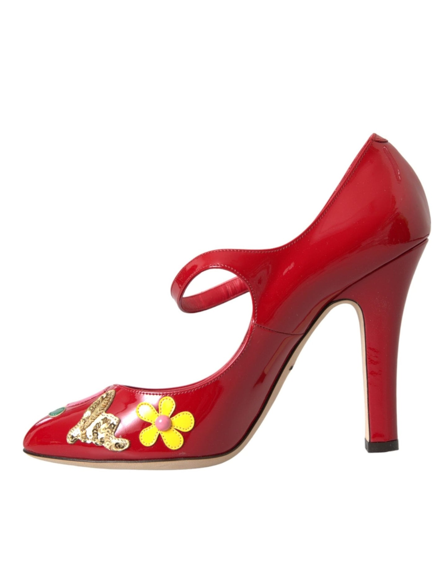 Dolce & Gabbana Red Leather Embellished Mary Jane Pumps Heels Shoes - SMARTMARTNZ