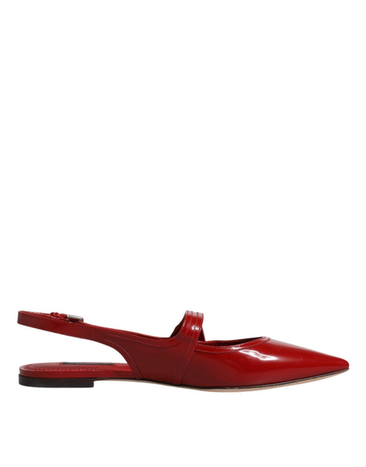 Dolce & Gabbana Red Leather Slingback Flats Sandals Shoes - SMARTMARTNZ