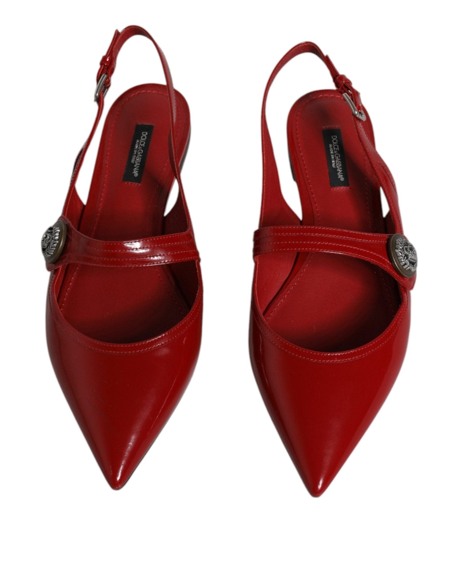 Dolce & Gabbana Red Leather Slingback Flats Sandals Shoes - SMARTMARTNZ