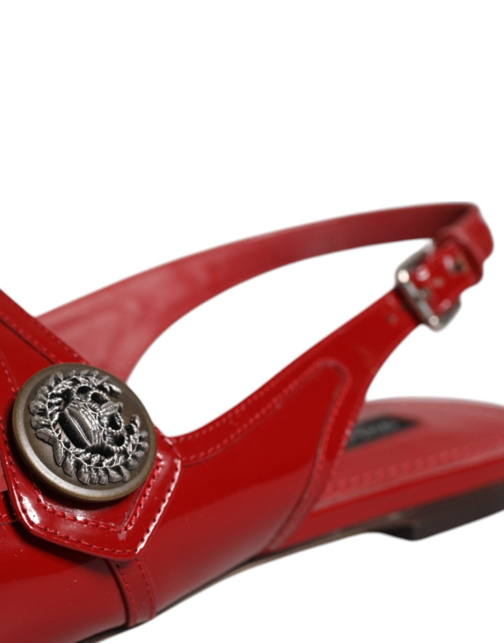 Dolce & Gabbana Red Leather Slingback Flats Sandals Shoes - SMARTMARTNZ