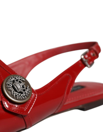 Dolce & Gabbana Red Leather Slingback Flats Sandals Shoes - SMARTMARTNZ