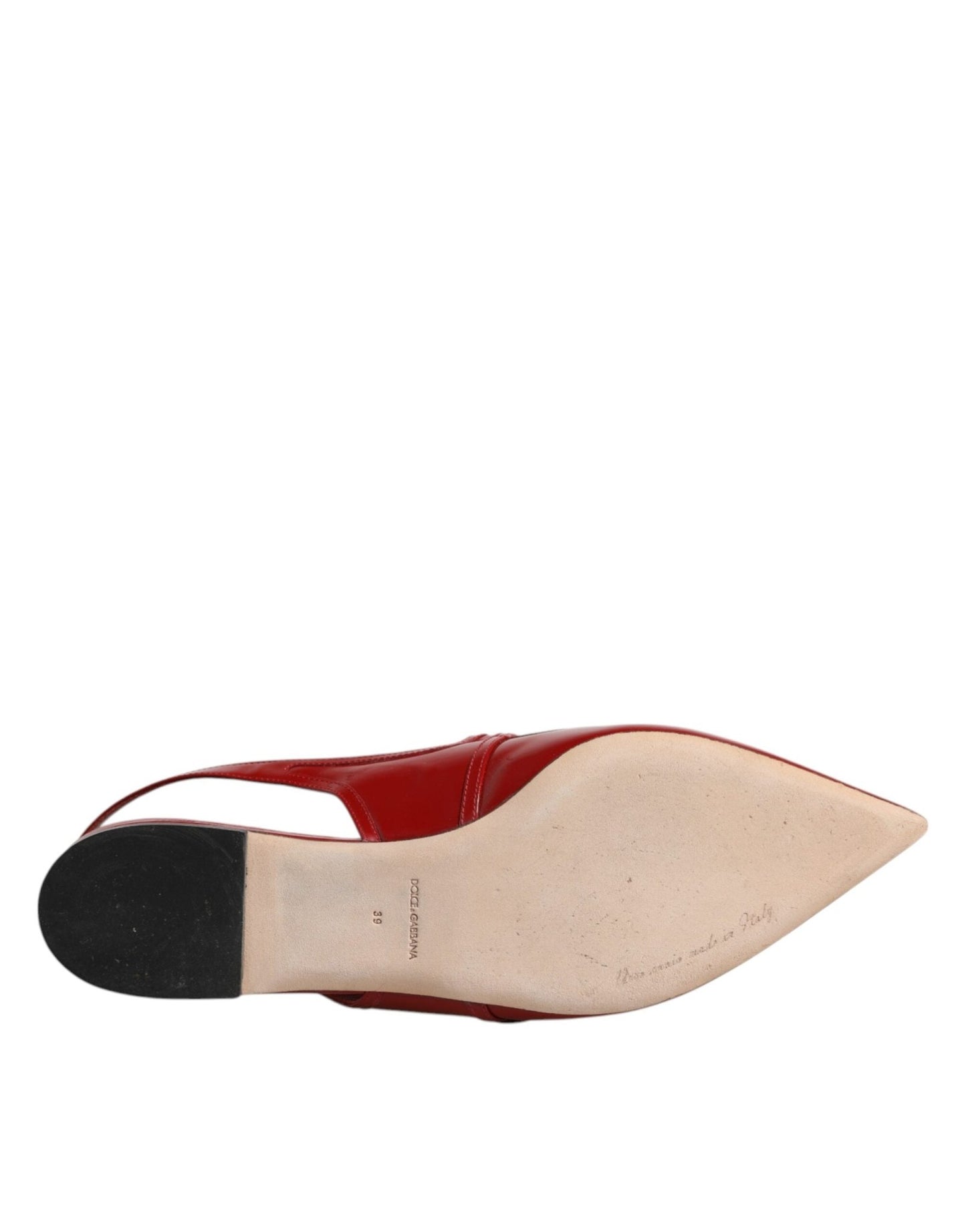 Dolce & Gabbana Red Leather Slingback Flats Sandals Shoes - SMARTMARTNZ