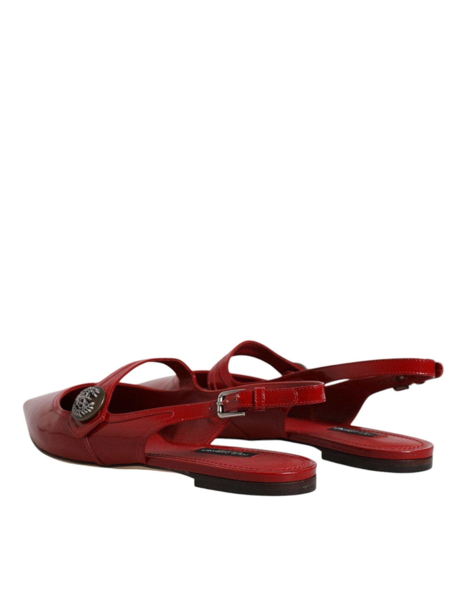 Dolce & Gabbana Red Leather Slingback Flats Sandals Shoes - SMARTMARTNZ