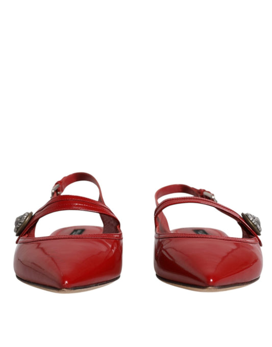 Dolce & Gabbana Red Leather Slingback Flats Sandals Shoes - SMARTMARTNZ