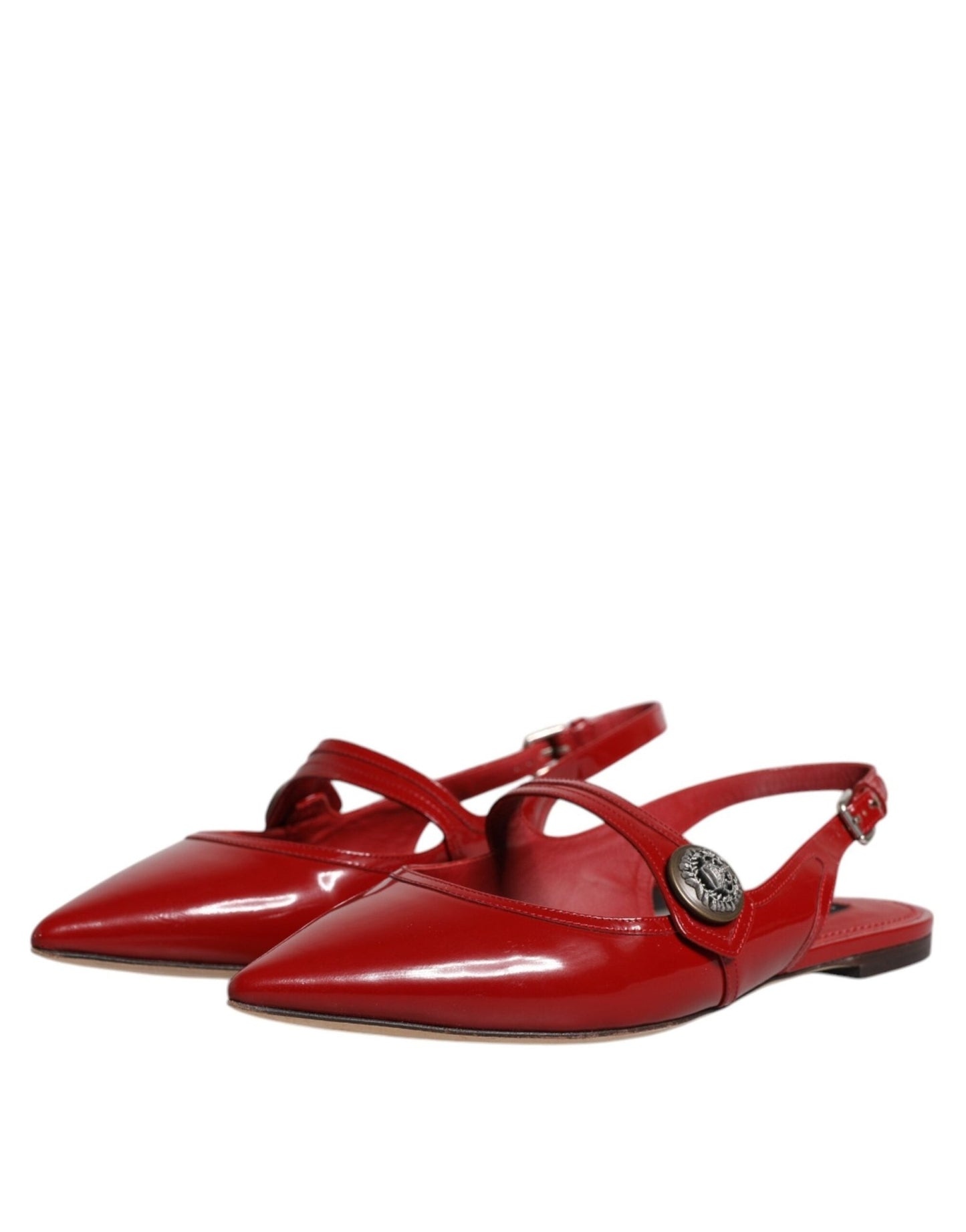 Dolce & Gabbana Red Leather Slingback Flats Sandals Shoes - SMARTMARTNZ
