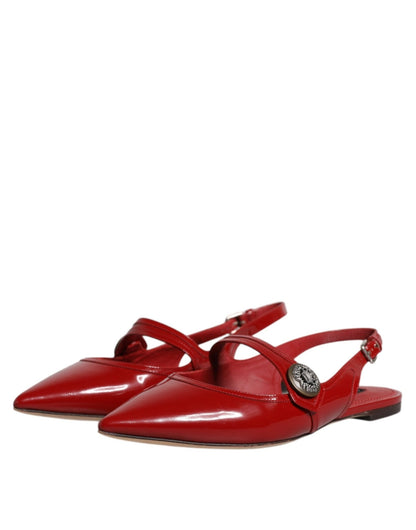 Dolce & Gabbana Red Leather Slingback Flats Sandals Shoes - SMARTMARTNZ