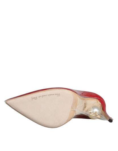 Dolce & Gabbana Red Patent Leather Faux Pearl Heels Pumps Shoes - SMARTMARTNZ