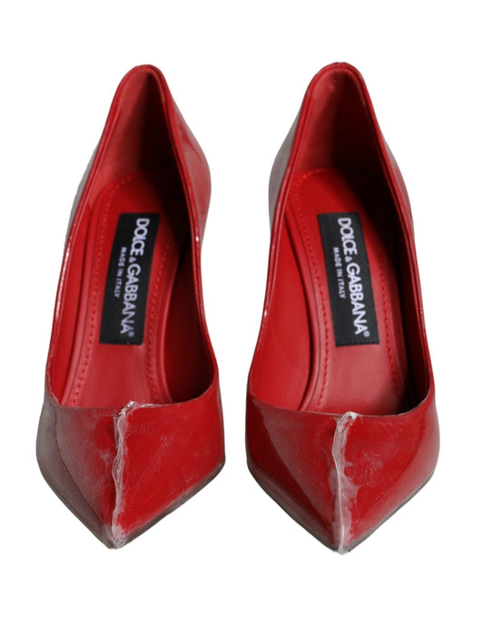 Dolce & Gabbana Red Patent Leather Faux Pearl Heels Pumps Shoes - SMARTMARTNZ