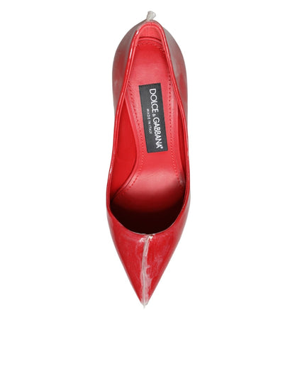 Dolce & Gabbana Red Patent Leather Faux Pearl Heels Pumps Shoes - SMARTMARTNZ