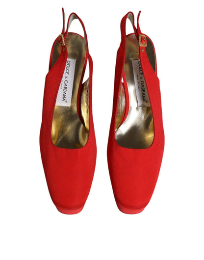 Dolce & Gabbana Red Platform Slingback Heels Sandals Shoes - SMARTMARTNZ