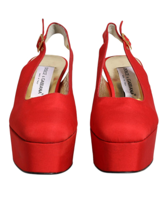 Dolce & Gabbana Red Platform Slingback Heels Sandals Shoes - SMARTMARTNZ