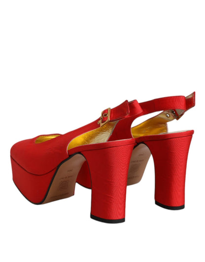 Dolce & Gabbana Red Platform Slingback Heels Sandals Shoes - SMARTMARTNZ