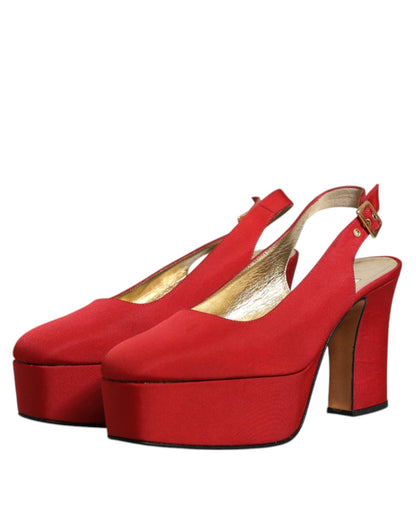 Dolce & Gabbana Red Platform Slingback Heels Sandals Shoes - SMARTMARTNZ