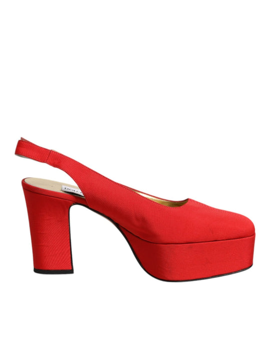 Dolce & Gabbana Red Platform Slingback Heels Sandals Shoes - SMARTMARTNZ
