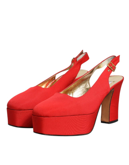 Dolce & Gabbana Red Platform Slingback Heels Sandals Shoes - SMARTMARTNZ