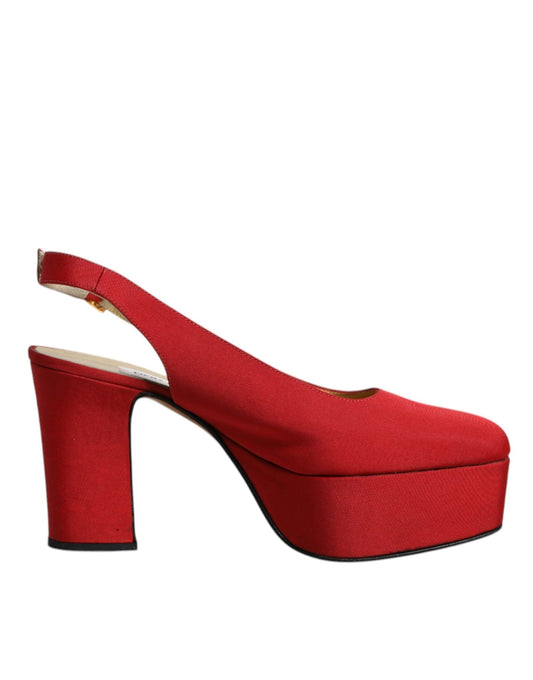 Dolce & Gabbana Red Platform Slingback Heels Sandals Shoes - SMARTMARTNZ