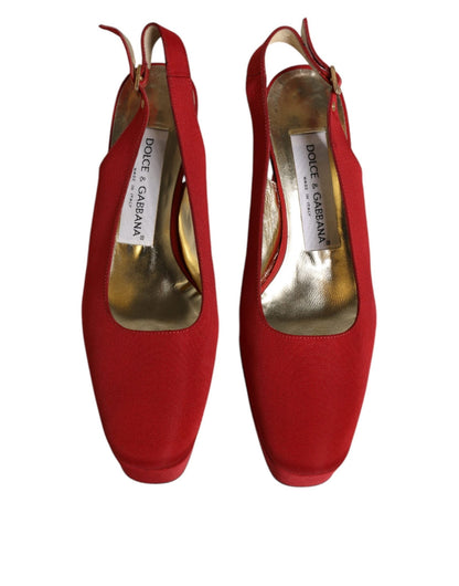Dolce & Gabbana Red Platform Slingback Heels Sandals Shoes - SMARTMARTNZ