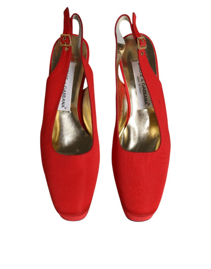 Dolce & Gabbana Red Platform Slingback Heels Sandals Shoes - SMARTMARTNZ