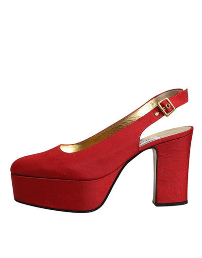 Dolce & Gabbana Red Platform Slingback Heels Sandals Shoes - SMARTMARTNZ