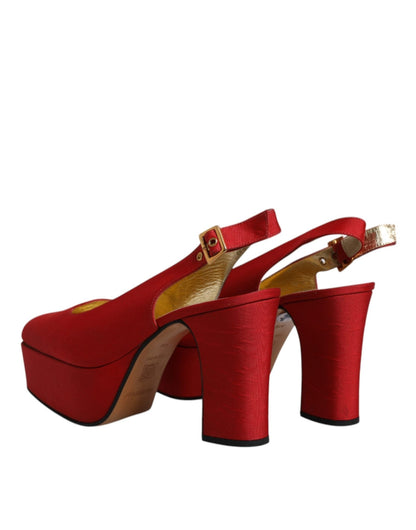 Dolce & Gabbana Red Platform Slingback Heels Sandals Shoes - SMARTMARTNZ