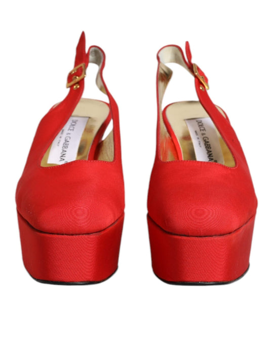 Dolce & Gabbana Red Platform Slingback Heels Sandals Shoes - SMARTMARTNZ