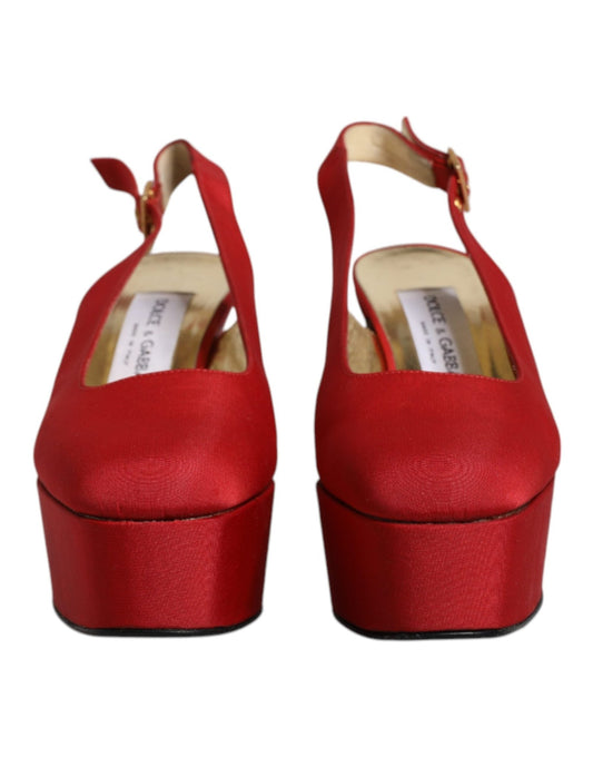 Dolce & Gabbana Red Platform Slingback Heels Sandals Shoes - SMARTMARTNZ