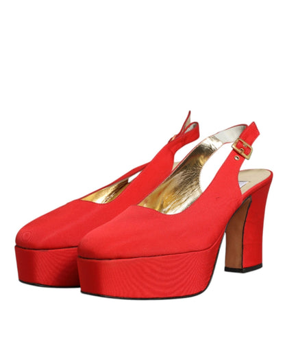 Dolce & Gabbana Red Platform Slingback Heels Sandals Shoes - SMARTMARTNZ