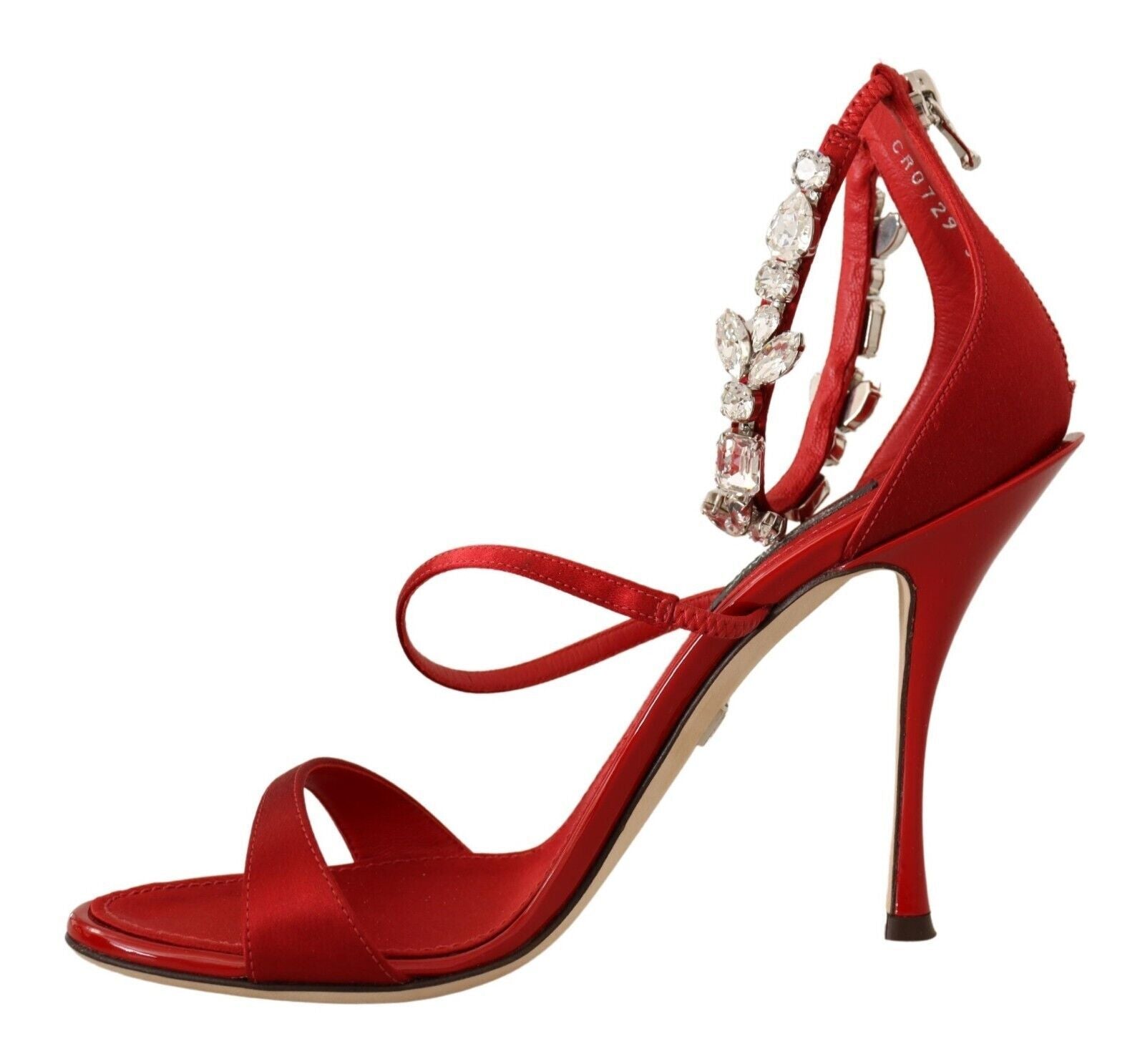 Dolce & Gabbana Red Satin Crystals Sandals Keira Heels Shoes - SMARTMARTNZ