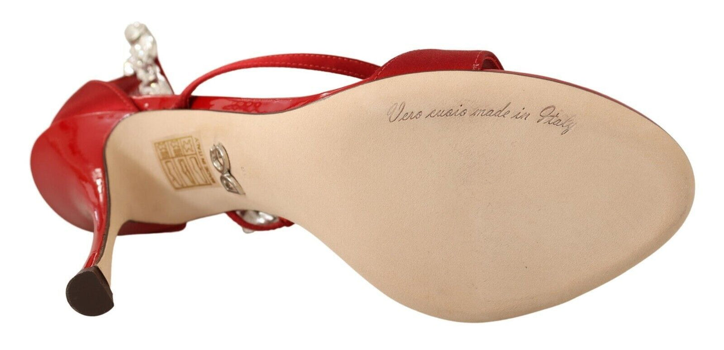 Dolce & Gabbana Red Satin Crystals Sandals Keira Heels Shoes - SMARTMARTNZ