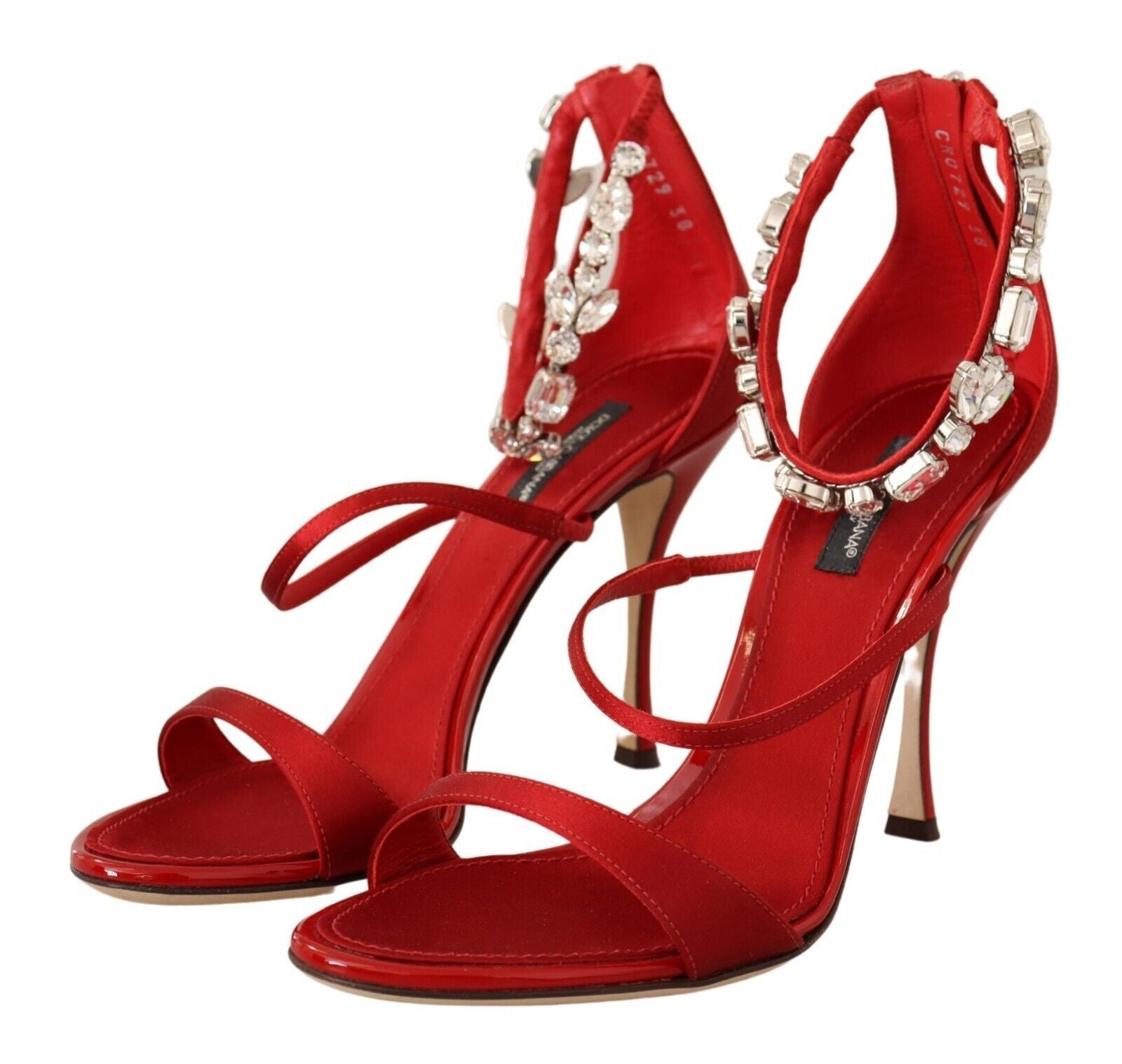 Dolce & Gabbana Red Satin Crystals Sandals Keira Heels Shoes - SMARTMARTNZ