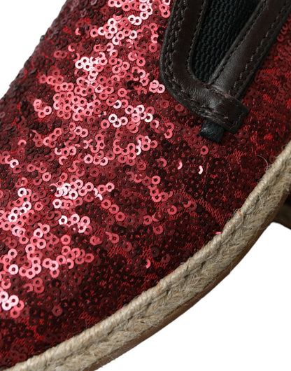 Dolce & Gabbana Red Sequined Loafers Slippers Men Shoes - SMARTMARTNZ