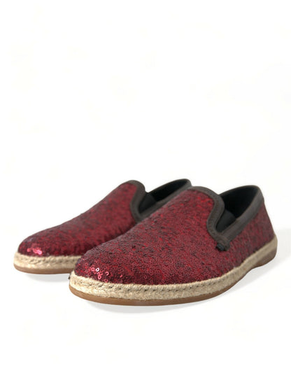 Dolce & Gabbana Red Sequined Loafers Slippers Men Shoes - SMARTMARTNZ