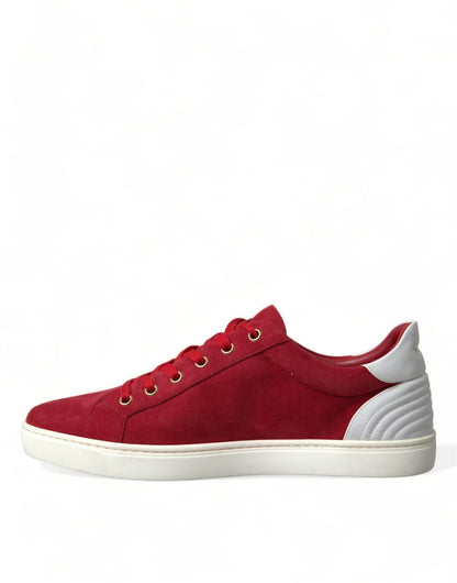 Dolce & Gabbana Red Suede Leather Men Low Top Sneakers Shoes - SMARTMARTNZ