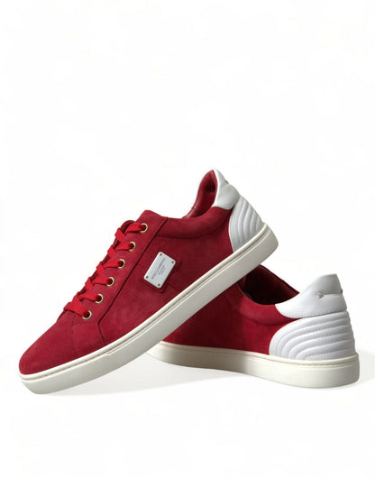 Dolce & Gabbana Red Suede Leather Men Low Top Sneakers Shoes - SMARTMARTNZ
