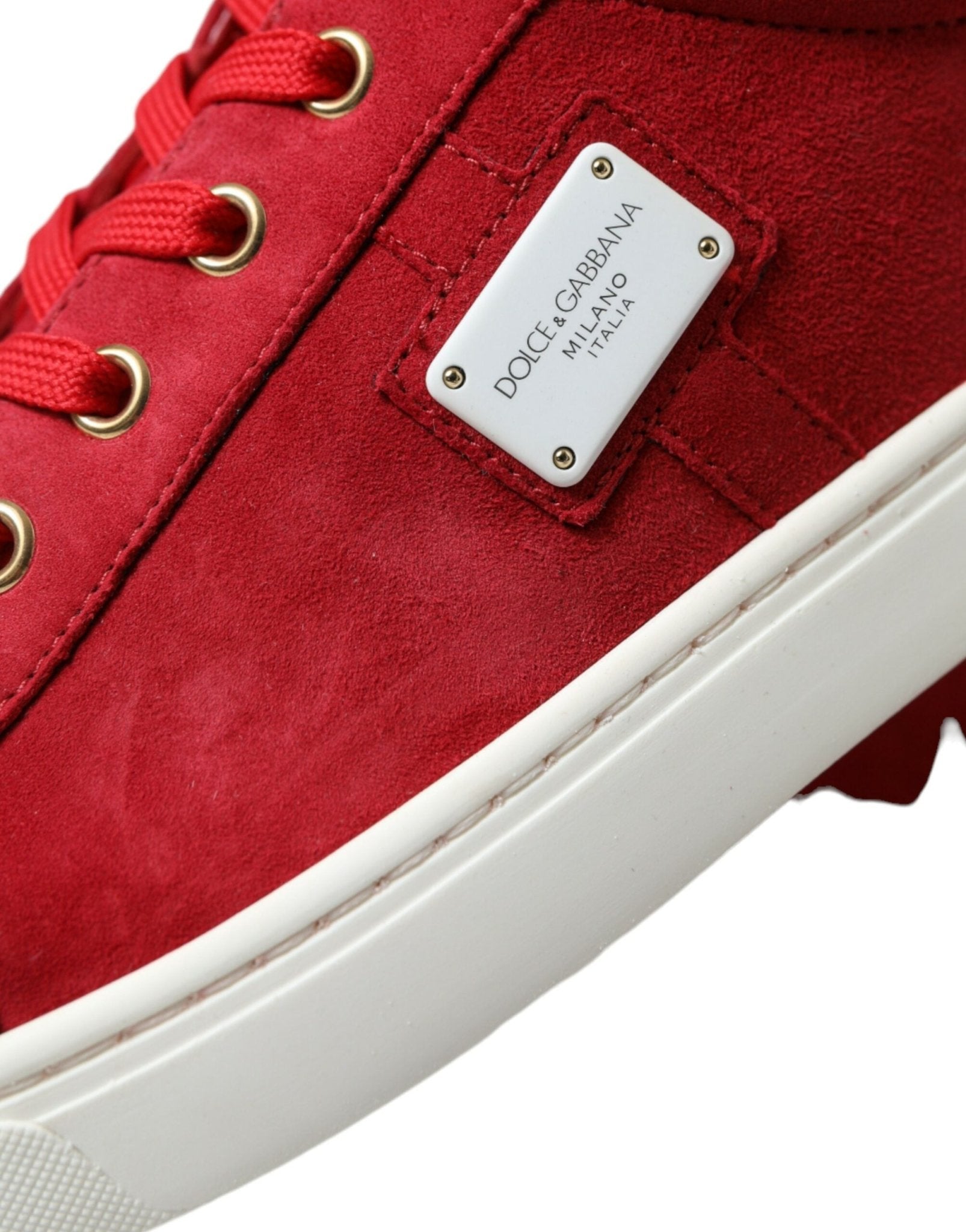 Dolce & Gabbana Red Suede Leather Men Low Top Sneakers Shoes - SMARTMARTNZ