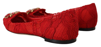 Dolce & Gabbana Red Taormina Crystals Loafers Flats Shoes - SMARTMARTNZ