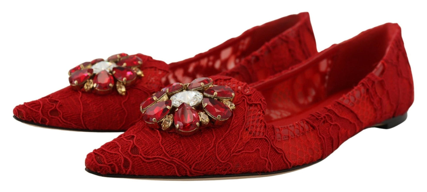 Dolce & Gabbana Red Taormina Crystals Loafers Flats Shoes - SMARTMARTNZ