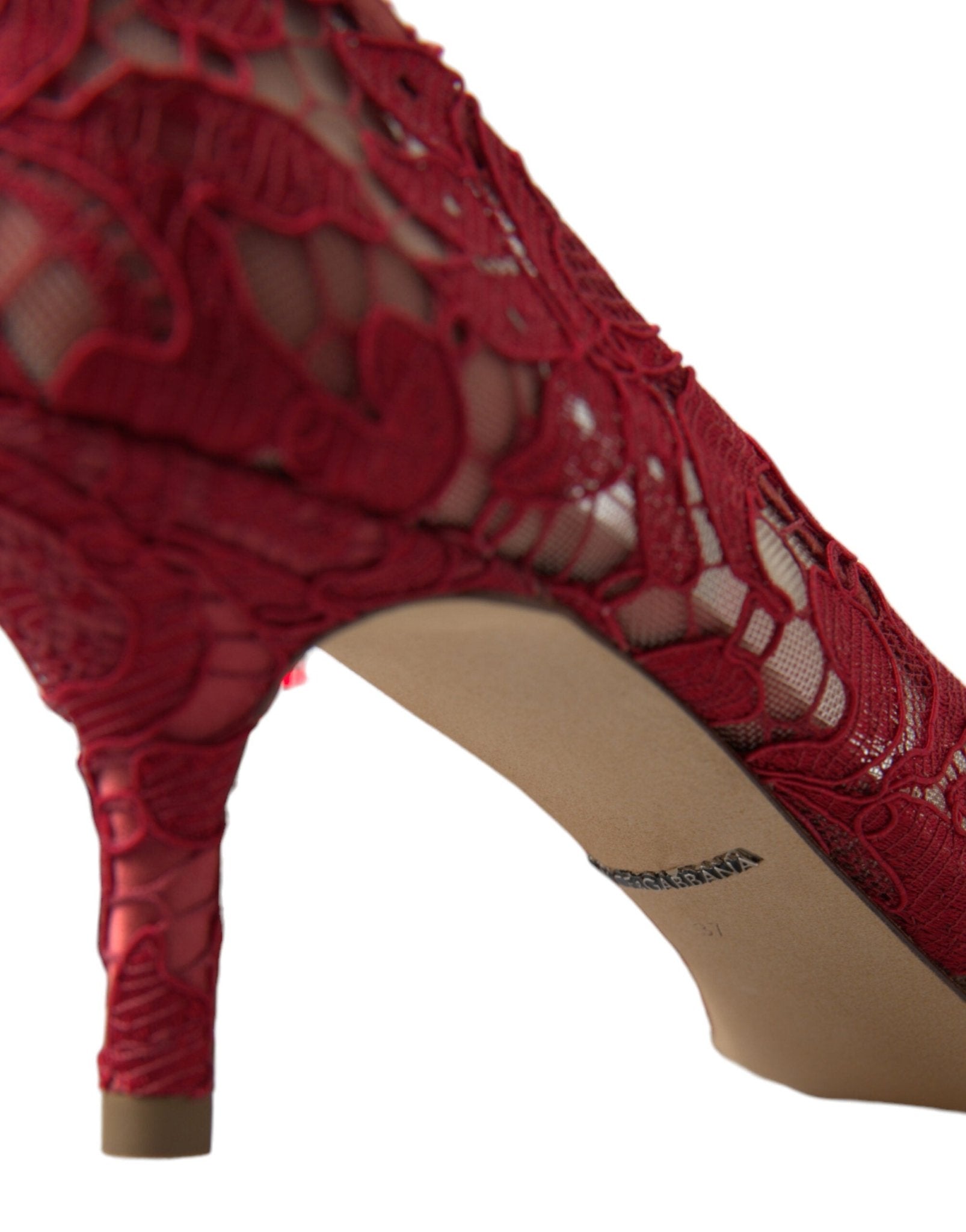Dolce & Gabbana Red Taormina Lace Crystal Heels Pumps Shoes - SMARTMARTNZ
