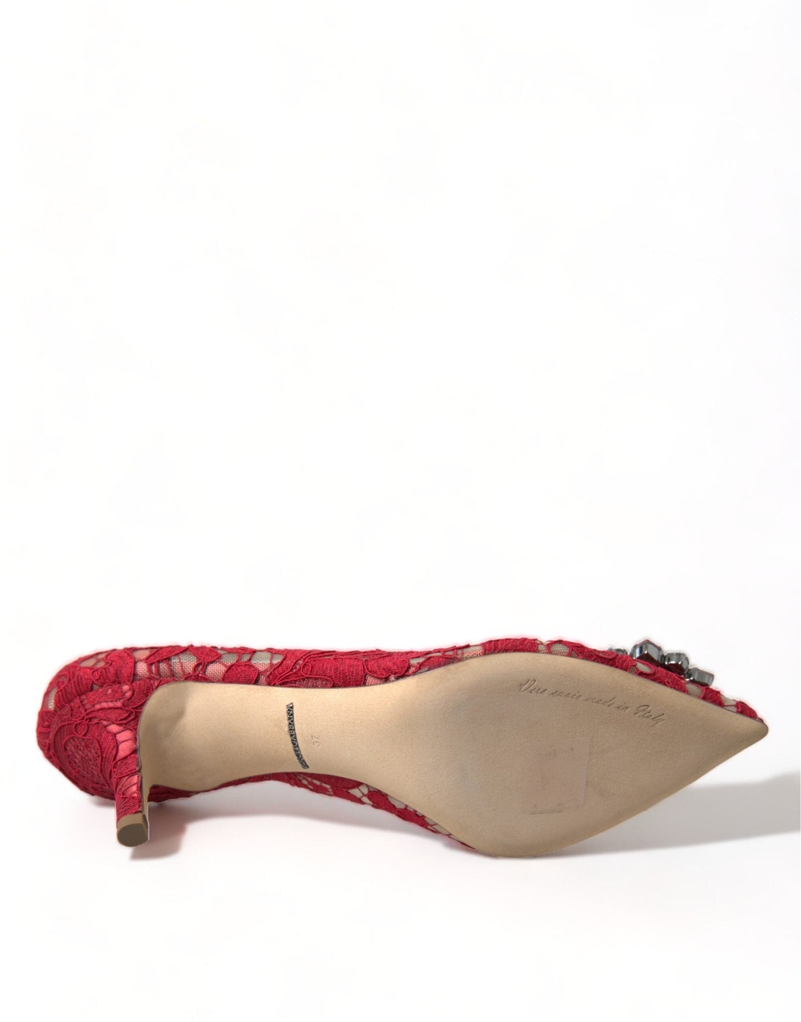 Dolce & Gabbana Red Taormina Lace Crystal Heels Pumps Shoes - SMARTMARTNZ